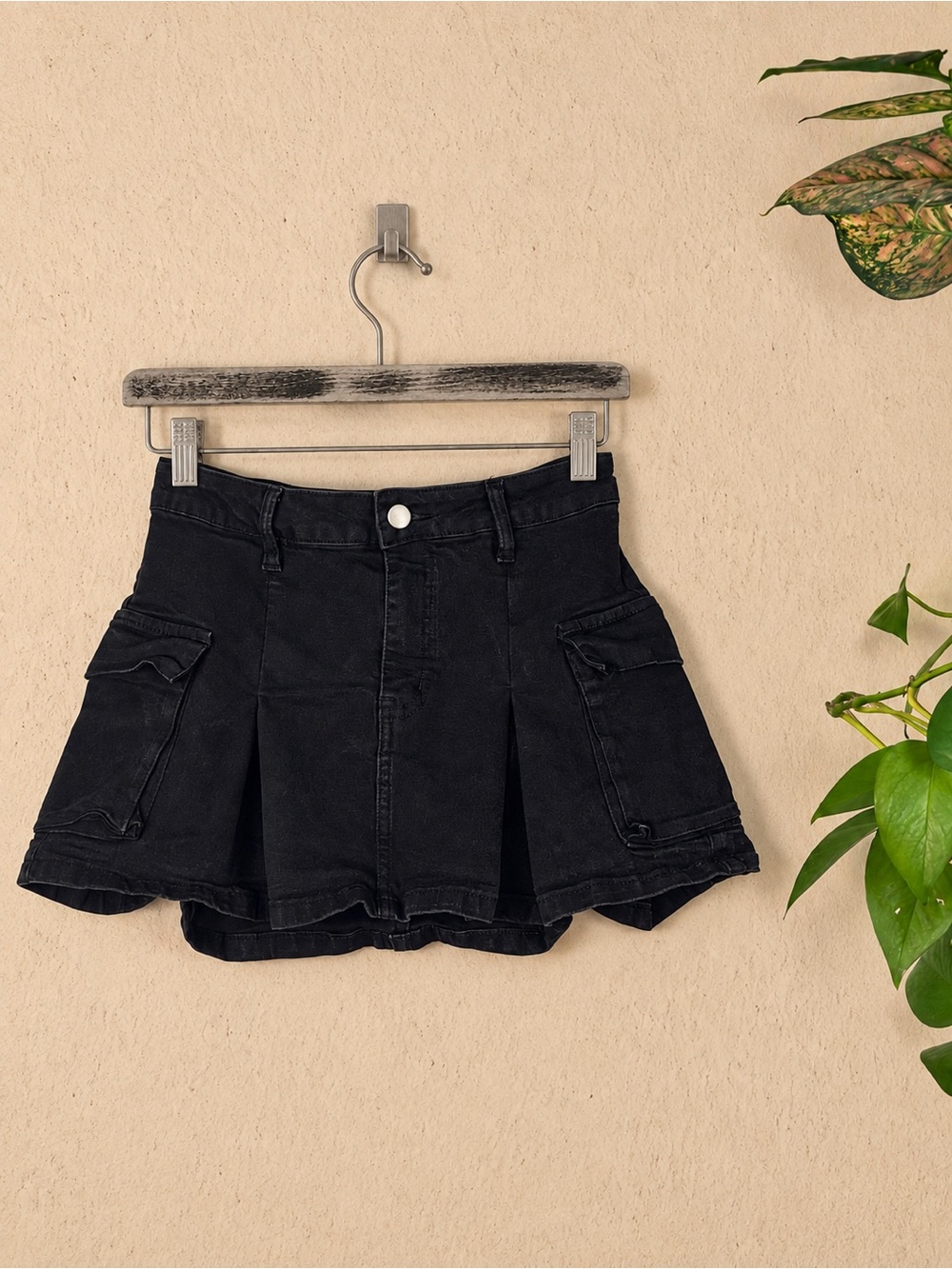 Windsor Black Denim Cargo Pleated Mini Skirt Size Small Utility Y2K